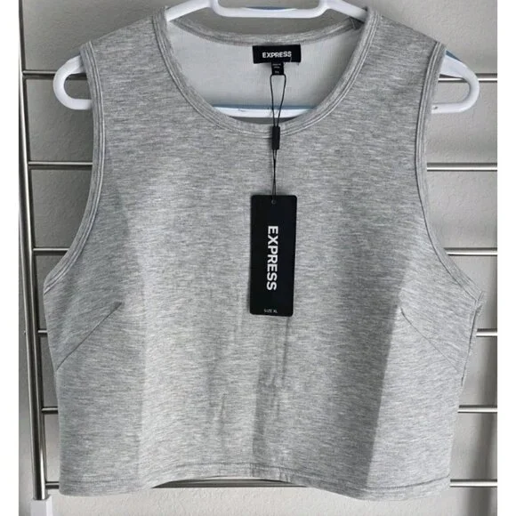 Express Crop Tank Top Women XL Gray Sleeveless Stretch NWT - Picture 2 of 8